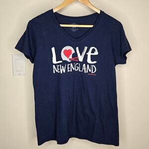 Chowdaheadz Women's Navy Blue 'Love New England' Football Vneck T-Shirt Size M